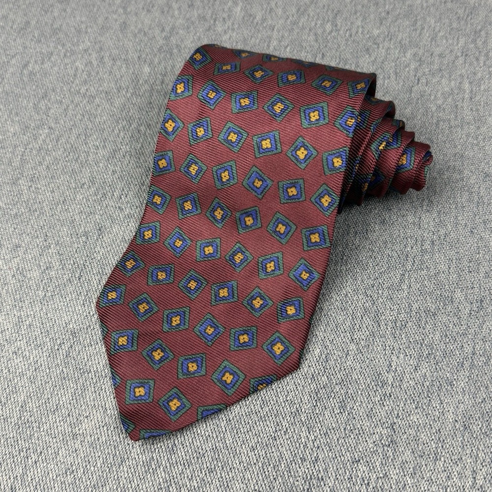 Vintage Polo Ralph Lauren Silk Tie Burgundy Blue Geometric Made USA 55x3.75"